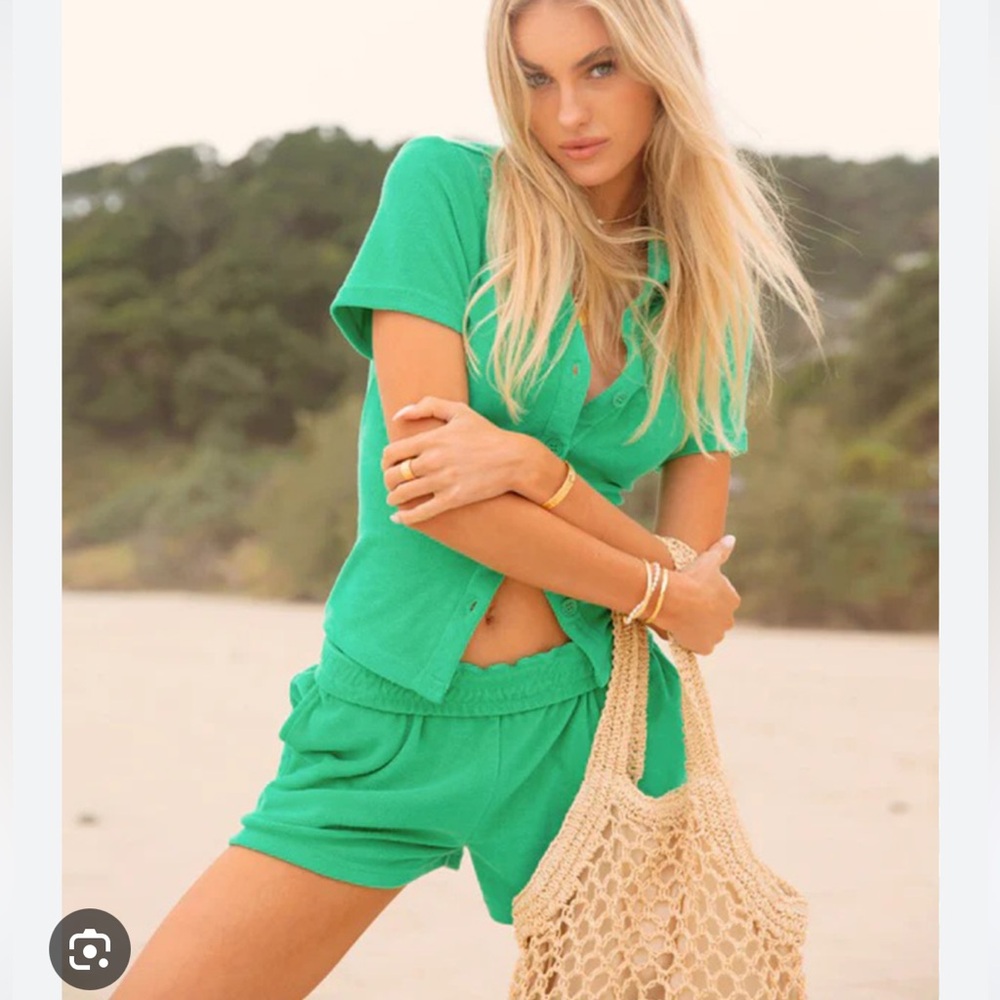 Araminta James Terry Shirt Shorts Set in Tropical Jungle Green AU 6/ XS